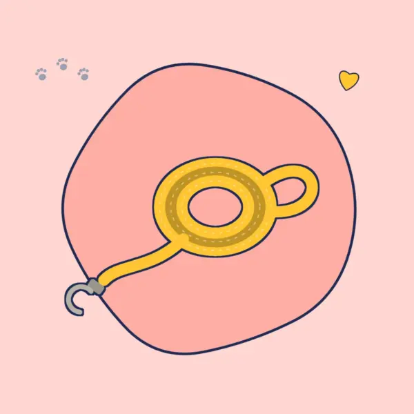 Illustration: aufgerollte sonnengelbe Biothane-Hundeleine mit Karabiner
